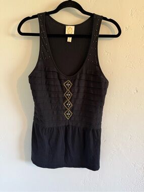 Rio Rao Black Embellished Sleeveless Women's Tank Top